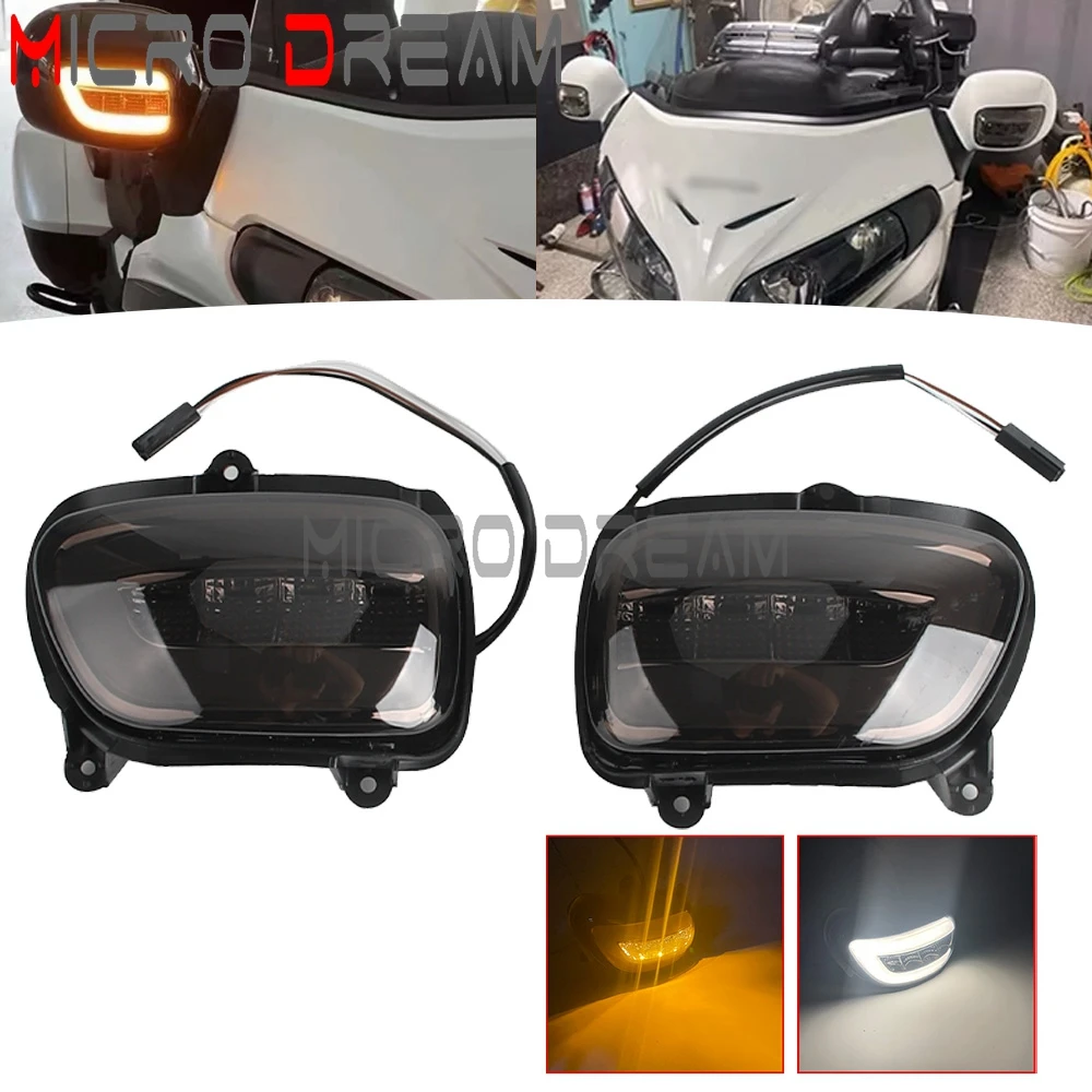 Motoryclce Rearview Side Mirrors LED Brown Turn Signals White DRL Running Lamp For Honda Goldwing GL1800 GL 1800 2001-2017