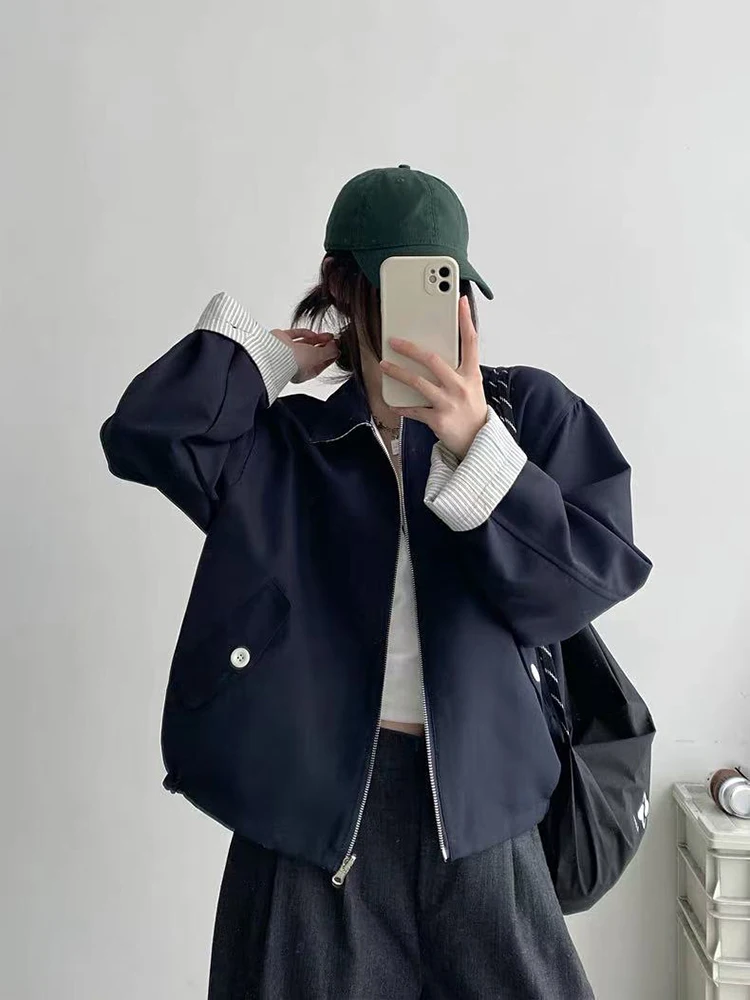 خمر مزدوجة الوجهين ارتداء السترات النساء الخريف Harajuku الشارع الشهير سترة واقية غير رسمية Bf الكورية التلبيب سستة زي بيسبول #2