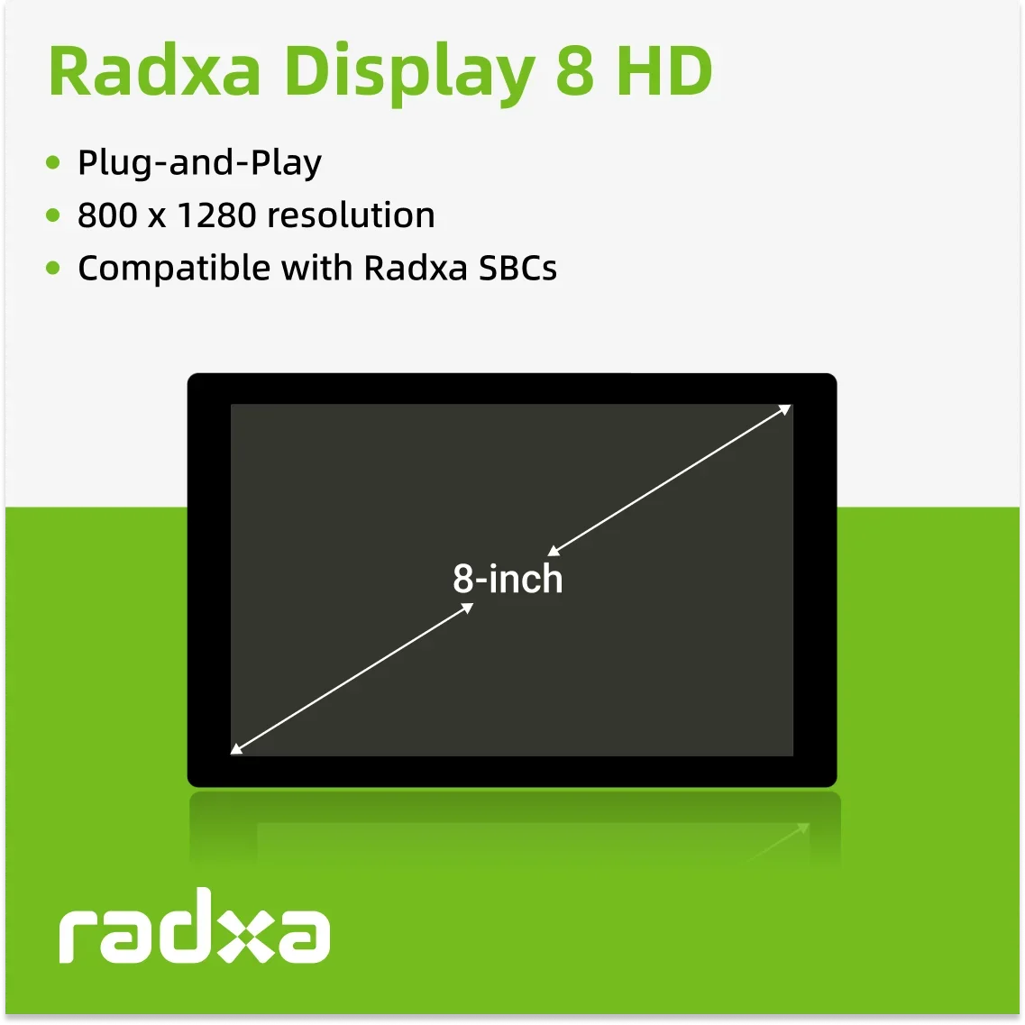 

Radxa Display 8 HD, Touchscreen, 800 x 1280 Resolution Supports Radxa SBCs, Plug-and-Play