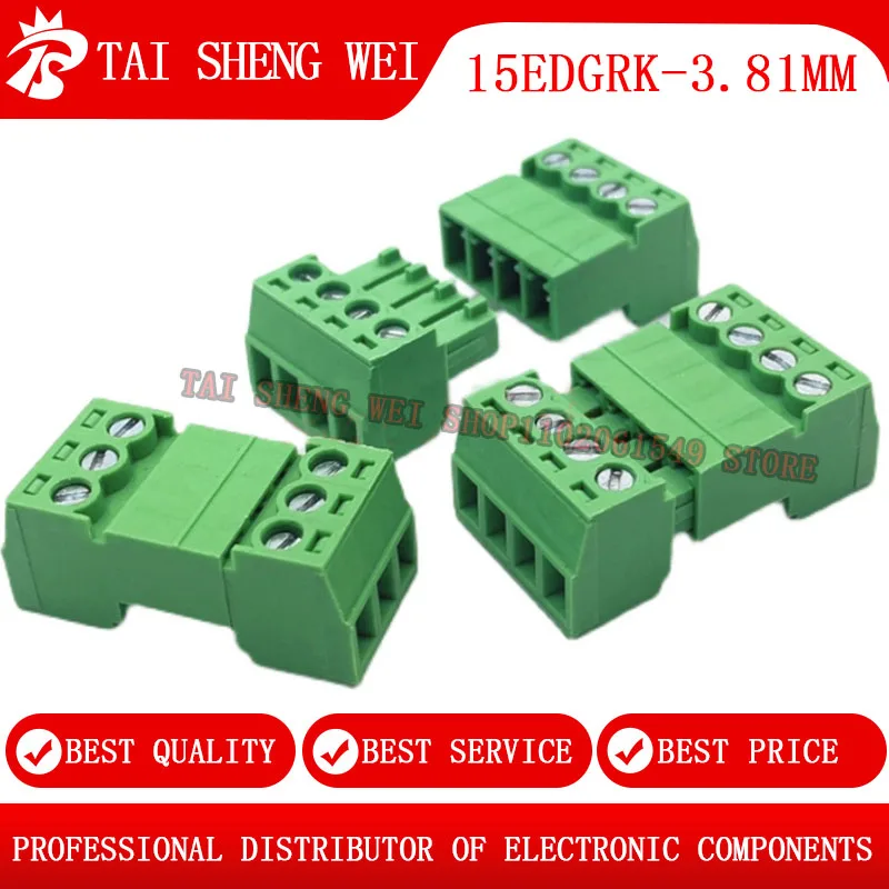 10sets Aerial Butt Welding Type 15EDGRK-3.81mm Plug-in Terminal Block 2EDGRK 2P 3P 4P 5P 6P 7P 8P 9P 10P Male+Female Socket