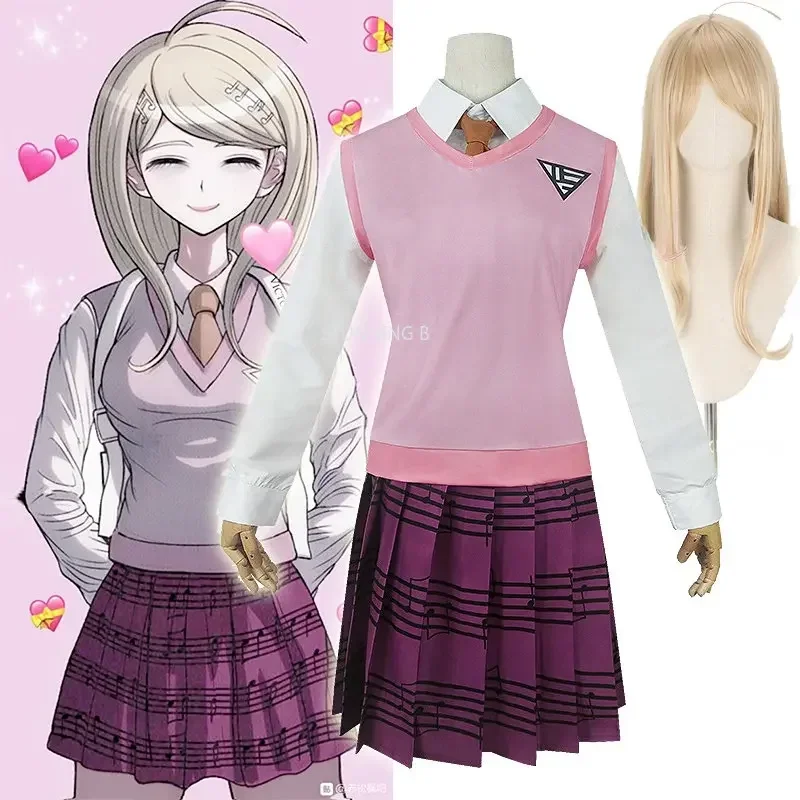 อะนิเมะ Danganronpa Kaede Akamatsu คอสเพลย์ฮาโลวีนเครื่องแต่งกายสําหรับสตรีบทบาทเล่นเสื้อผ้า JK Su MN12