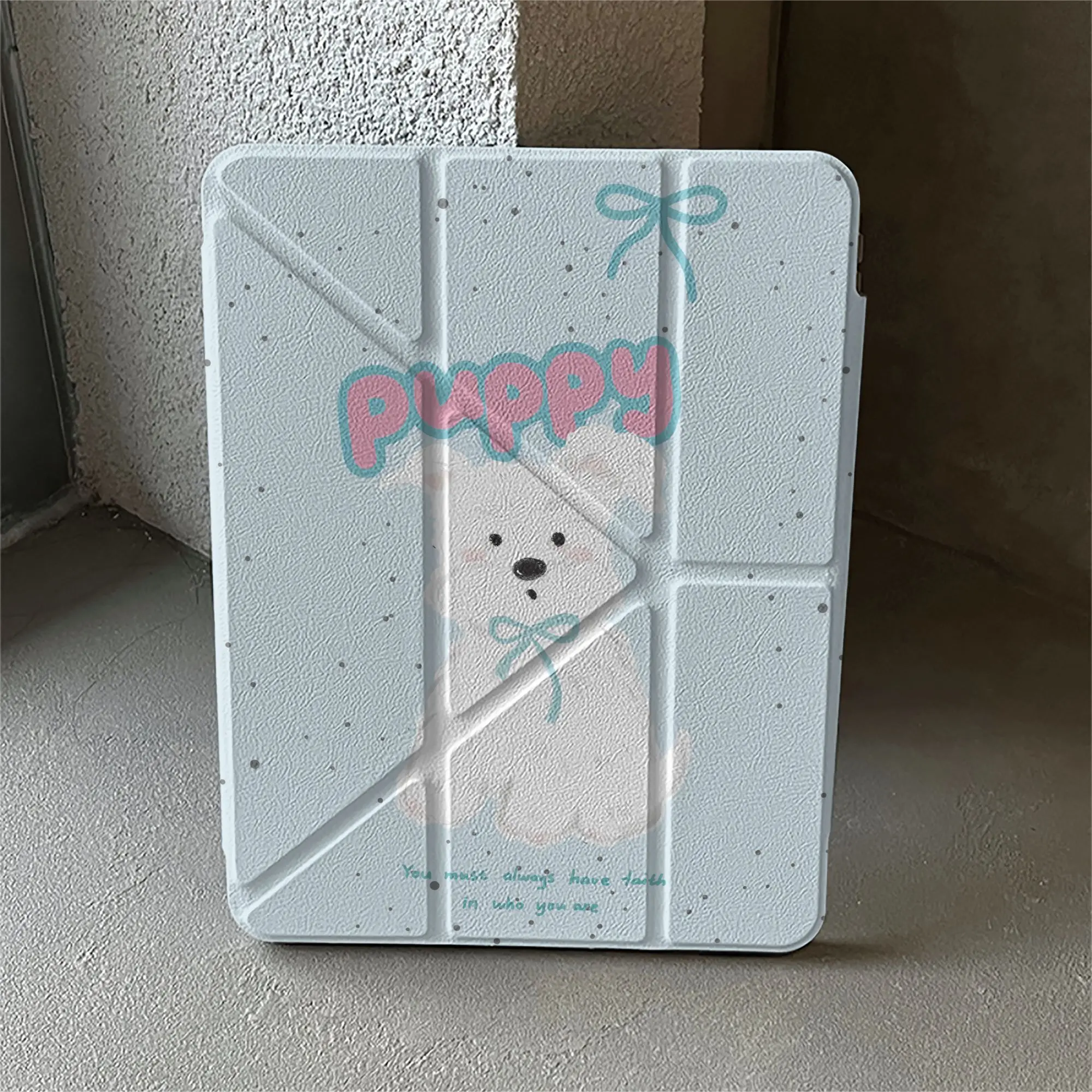 

Cartoon Healing Wave Point Dog Blue Bow For iPad Pro Air M5 M4 M3 M2 13‘’ 2 1 11th A16 12.9" 10 9 8 7 6 5 Th Mini 7 6 8.3" Case