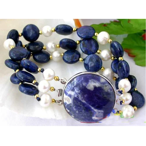 

Favorite Pearl Jewellery,3Row 12mm Natural Blue Coin Lapis Lazuli Pearl Bracelet,Charming Wedding Birthday Party Nice Lady Gift