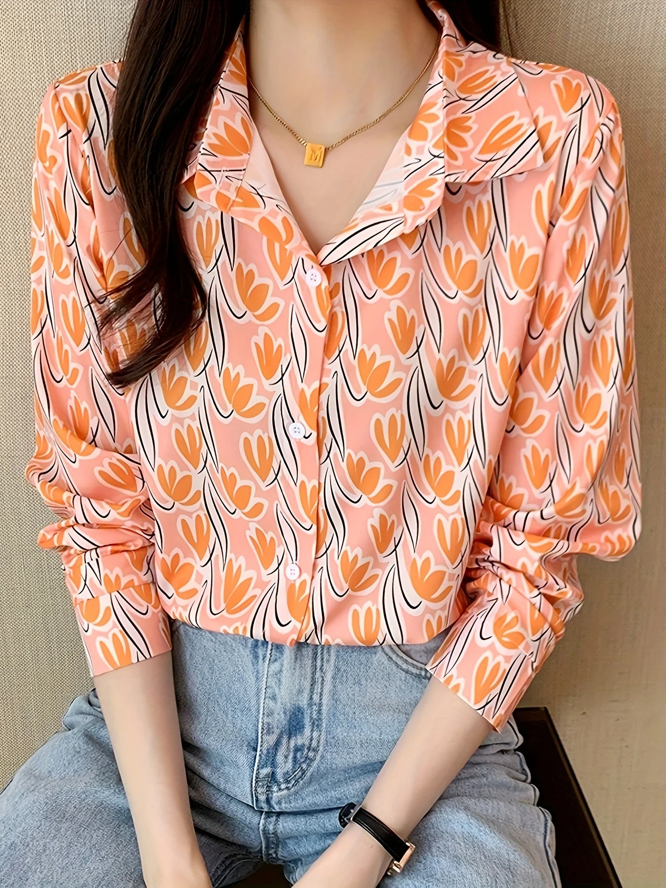 New Arrival Women\'s Blusa Mujer for Spring Autumn Fashion Trendy Print Ladies\' Button-Down Shirt for Work and Casual