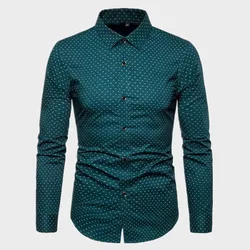 Ropa de marca de moda para hombre, Camisa ajustada de manga larga con lunares, informal, Social, talla grande, M-5XL, primavera, 2024