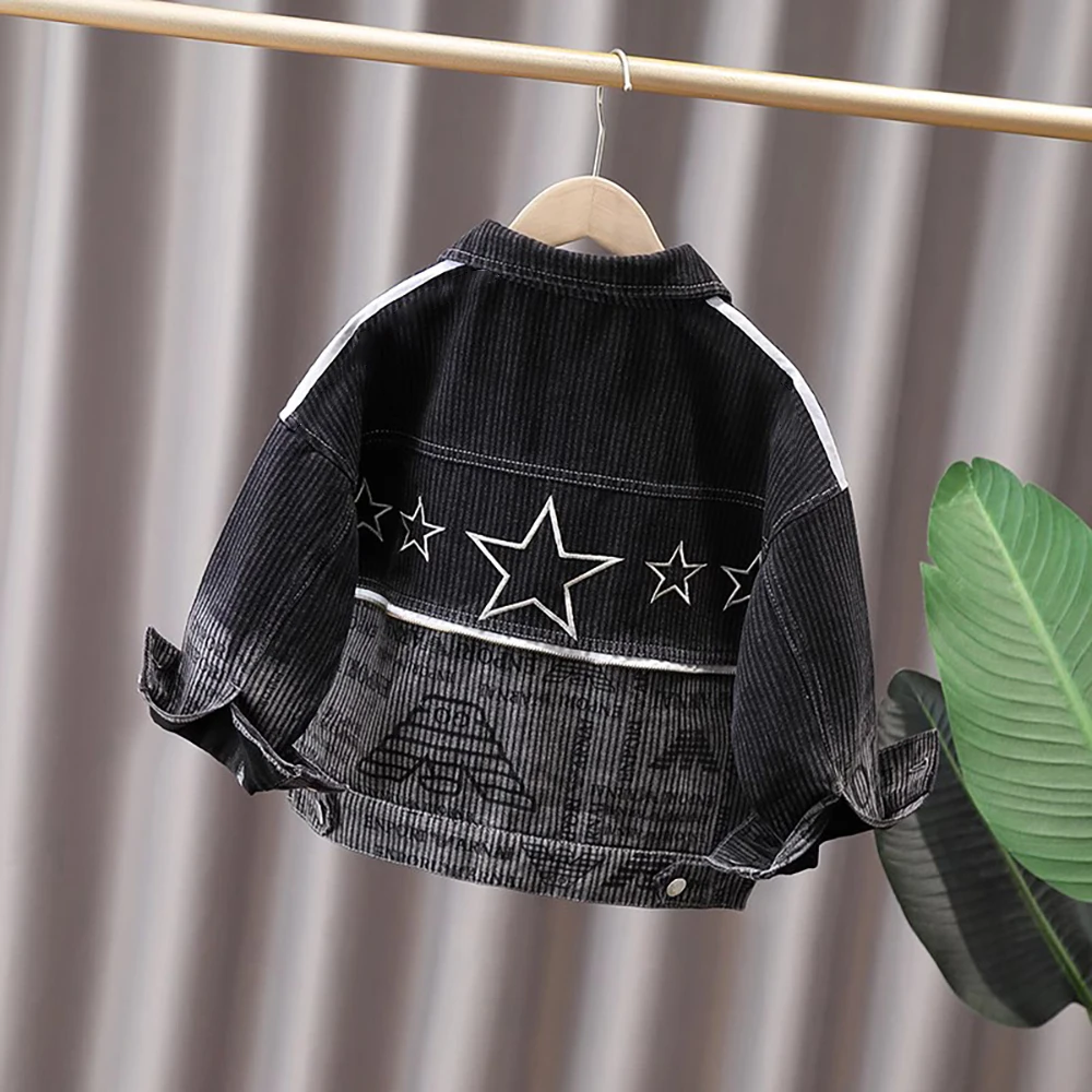 2-8Years Old Boys Denim Jackets Spring Autumn Kids Casual Loose Jean Coat Cartoon Embroidery Long Sleeve Jacket Children Clothes