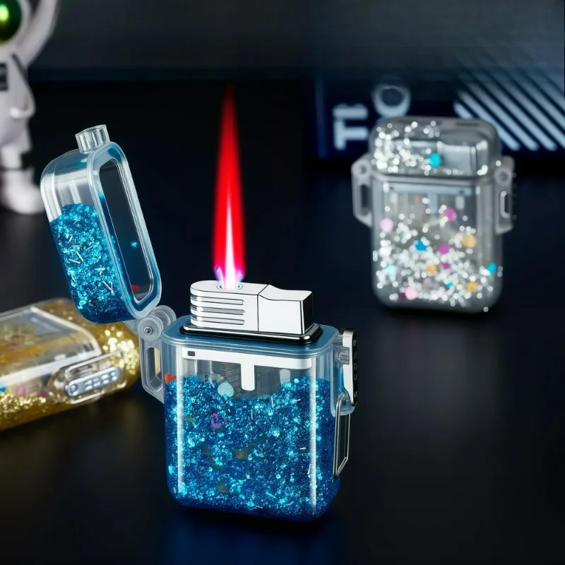 

New Color Sand Windproof Inflatable Lighter with High Beauty Transparent Shell and Dreamy Night Light Sand Flow Lighter