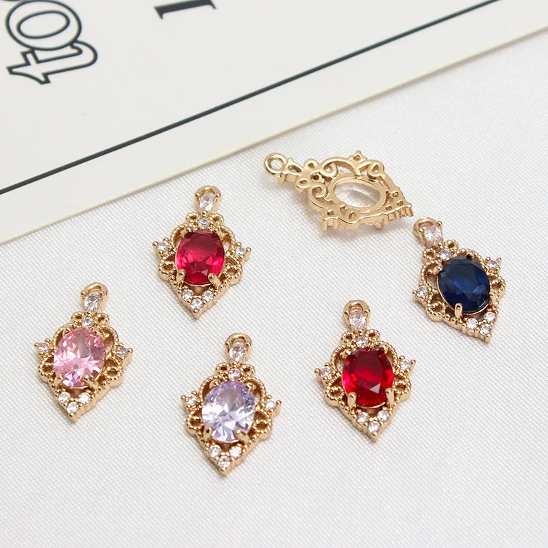 6pcs Copper Inlaid Zircon Colored Crystal Earrings Pendant Diy Jewelry Bracelet Necklace Accessories Production Materials Charms