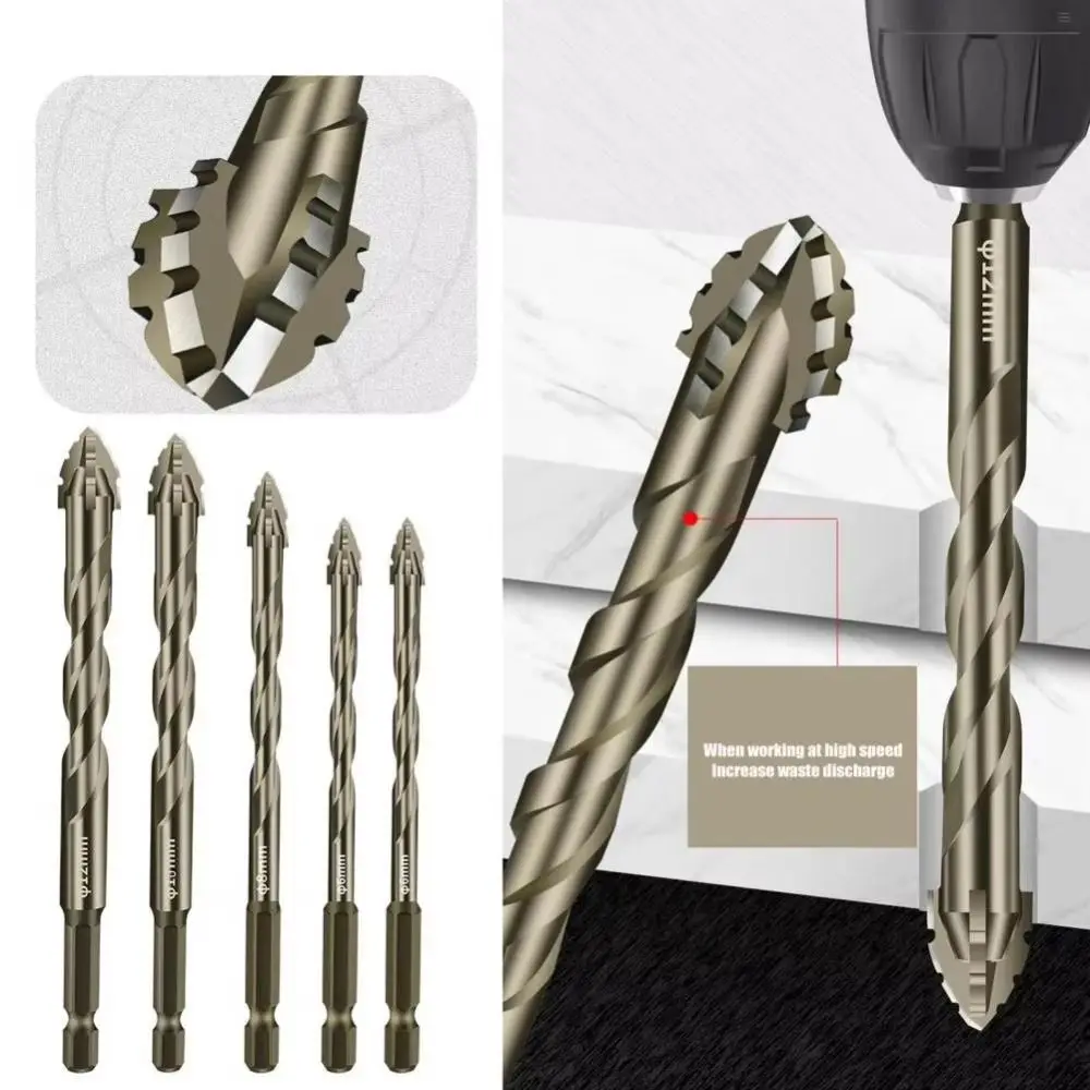 Four-Edged Eccentric Drill Bit Serrated Skewed Head Tile Drill Bit High Hardness Concrete Drill Bit Set for 4/6Pcs Drilling Tool