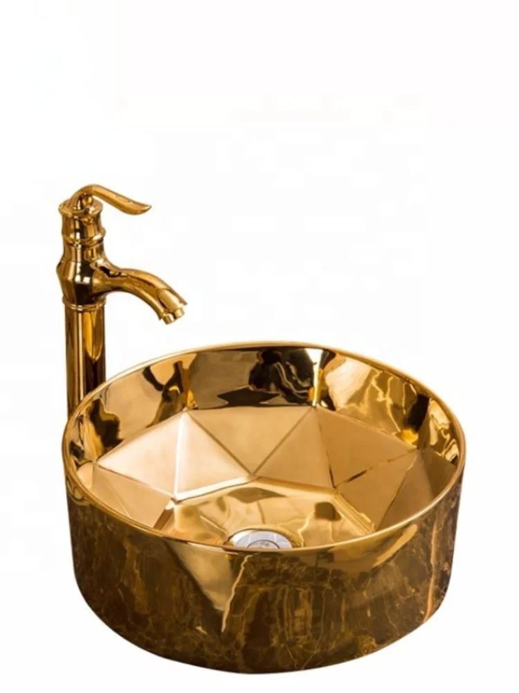 

hot sale full gold golden bathroom ceramic wash basin round basin