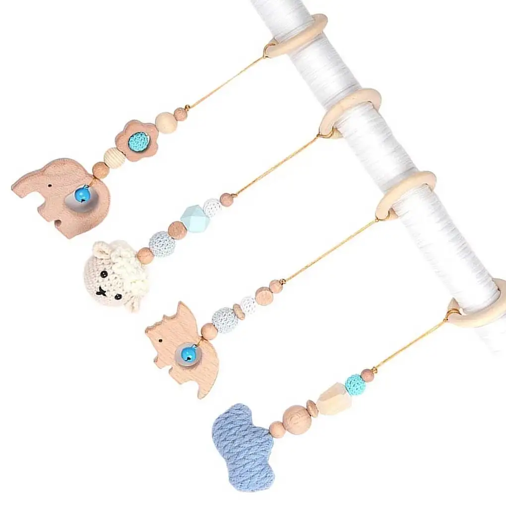 4Pcs Cute Lovely Wood Play Lightweight Teething Ring Portable Wear-resistant Baby Gym Toy Gymnastics Activity Toy Kids Children