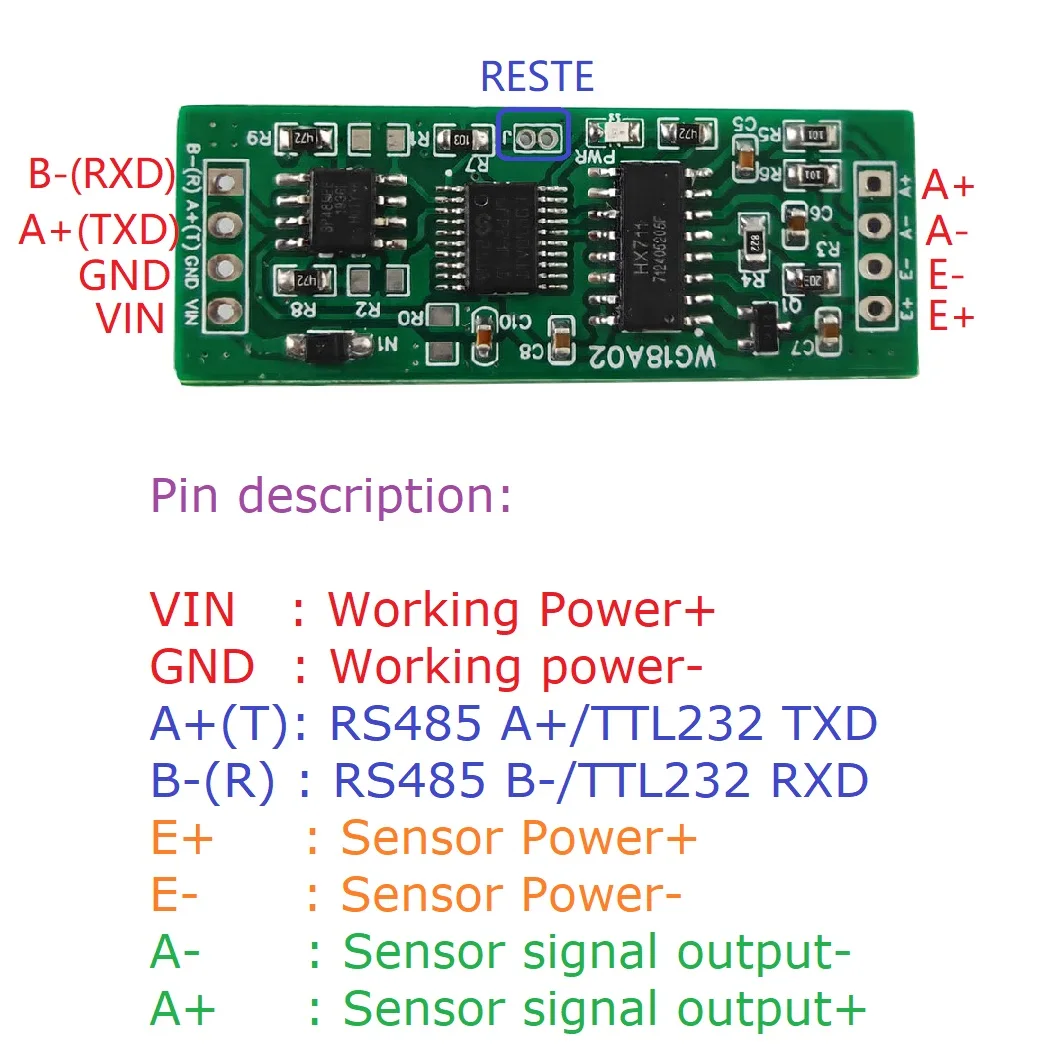 Software de Configuração PLC WG18A02 DC 5V 12V RS485 UART Modbus RTU Módulo de Sensor de Peso Eletrônico HX711