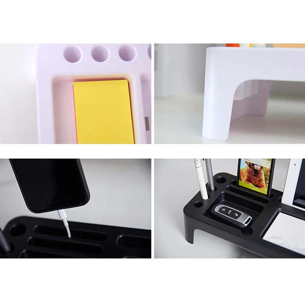 

Keyboard Organizer Rack Black Plastic Desktop Storage Shelf For Home Office Computer Desk Stationery Holder Cups Phones Notes