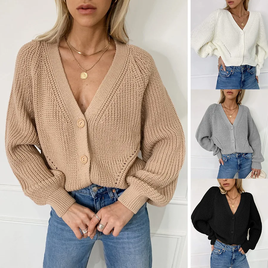 

2024 Autumn/Winter New Fashionable and Elegant Commuter Button Coat Solid Color Sweater Women's V-neck Spliced Knitted Cardigan