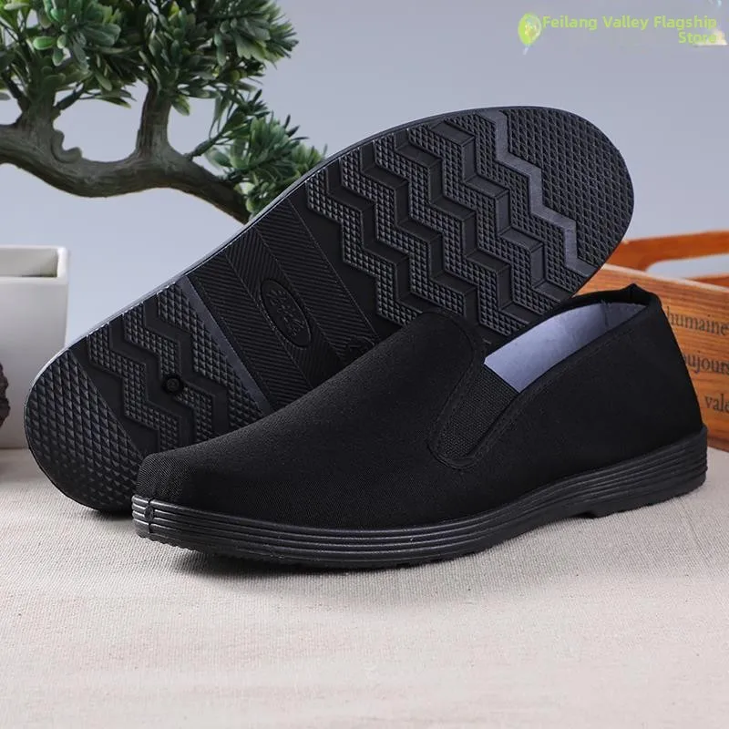 Beijing Soft Bottom Cloth Shoes Summer Full Black Breathable Slip-On round Head Hotel Work Performance Shoes Fly Blue Valley ...