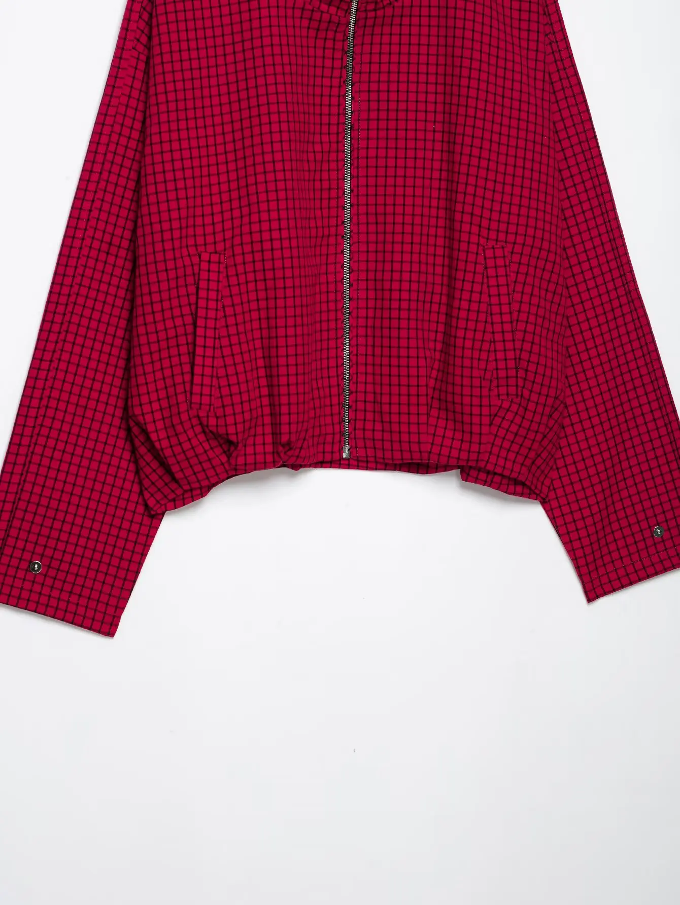HH Damenmode, rote Jacke mit Karomuster, lange Ärmel, Stehkragen, Reißverschluss, lässiger Frühling/Herbst-Mantel, trendige High-Street-Oberbekleidung – Detail 7