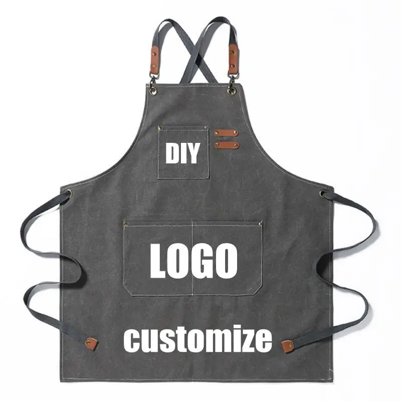 

Fashion Canvas Kitchen Custom Logo Apron Ladies Men Chef Work Apron BBQ Restaurant Bar Shop Cafe Beauty Nail Studio Uniform