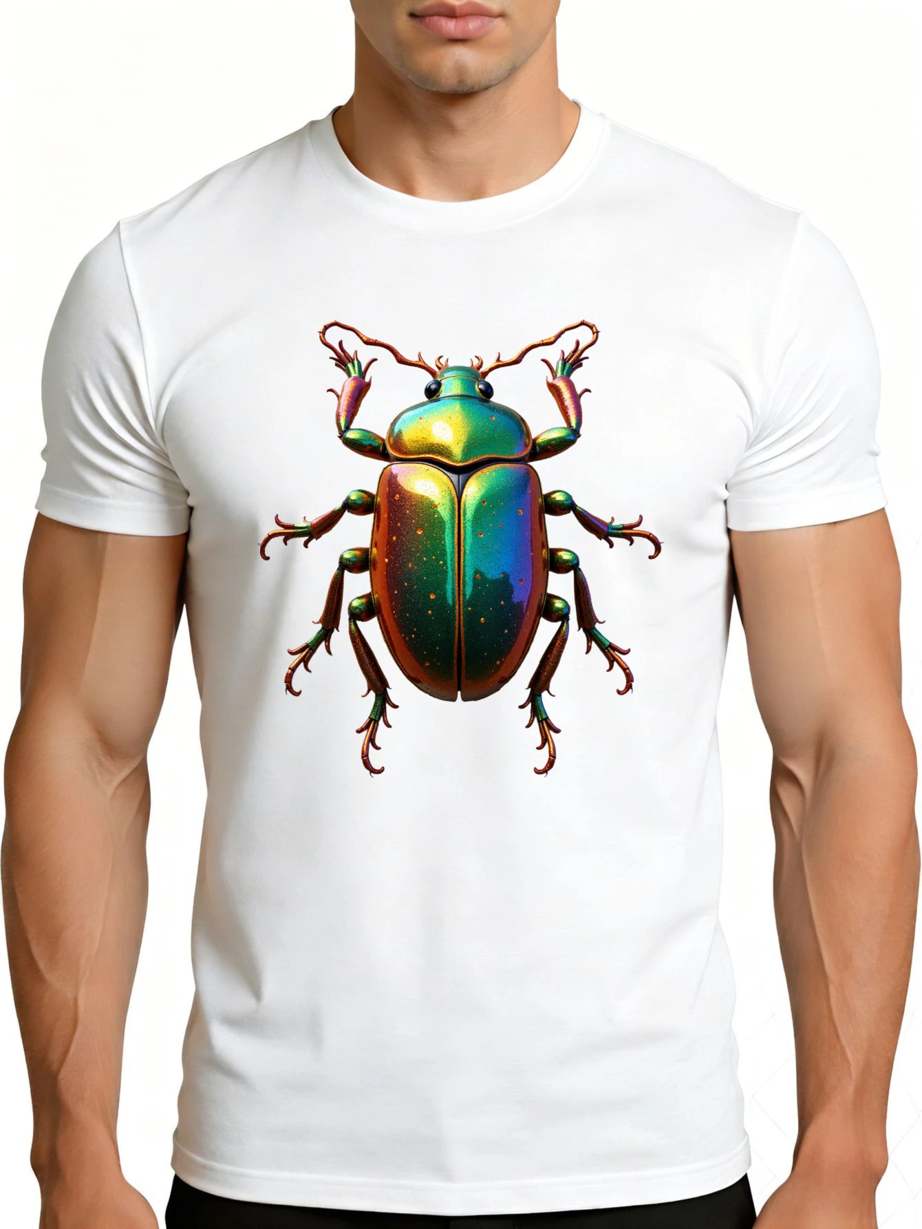 Men's Graphic T-Shirt - Breathable, Soft, Lightweight - Colorful Beetle Design Print - Vintage Fun Pattern Casual Short Sleeve Summer Top, Gift for Him