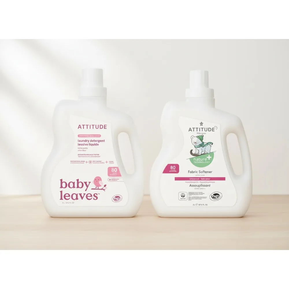 Paquete de detergente para ropa y suavizante para bebés, a base de plantas, sin perfume, vegano, compatible con HE, 80 cargas