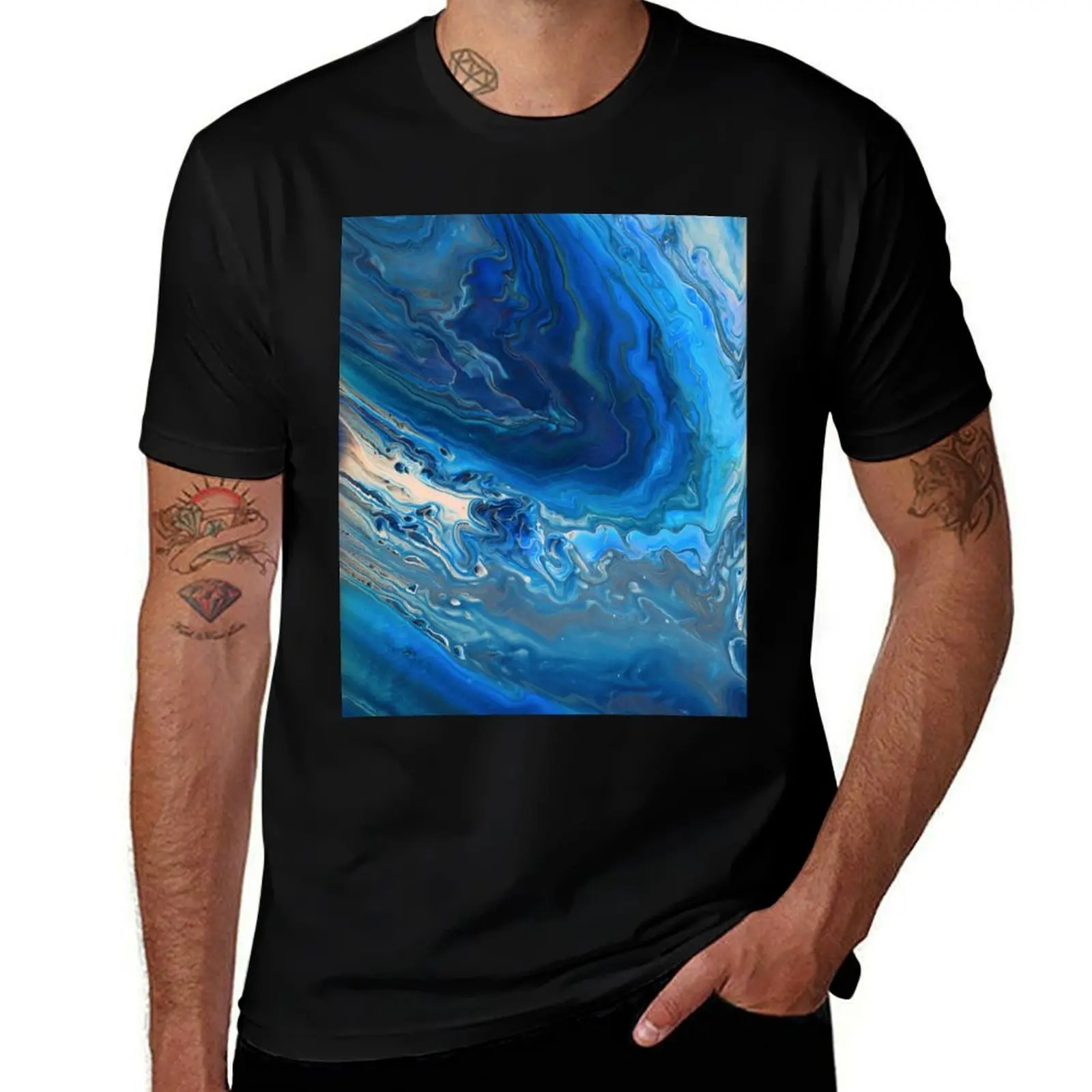 

Blue Marble Agate Texture T-Shirt quick drying oversized graphic tee summer top black t shirts for men