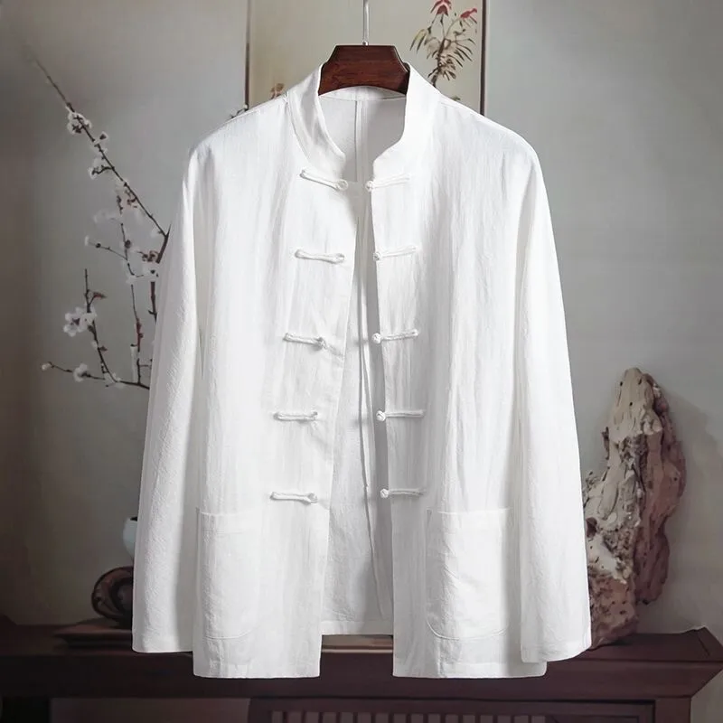 

Loose Fit Linen Cotton Men's Long Sleeve Shirt Thin Base Layer Top Chinese Style Shirt Breathable Comfortable Citywalk Wear