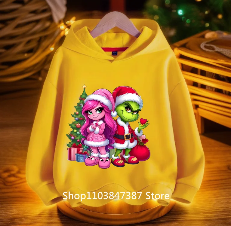 2024 Cross Border New Christmas Green Hair Monster Printing Boys and Girls Casual Hoodie Greenidge Hoodie