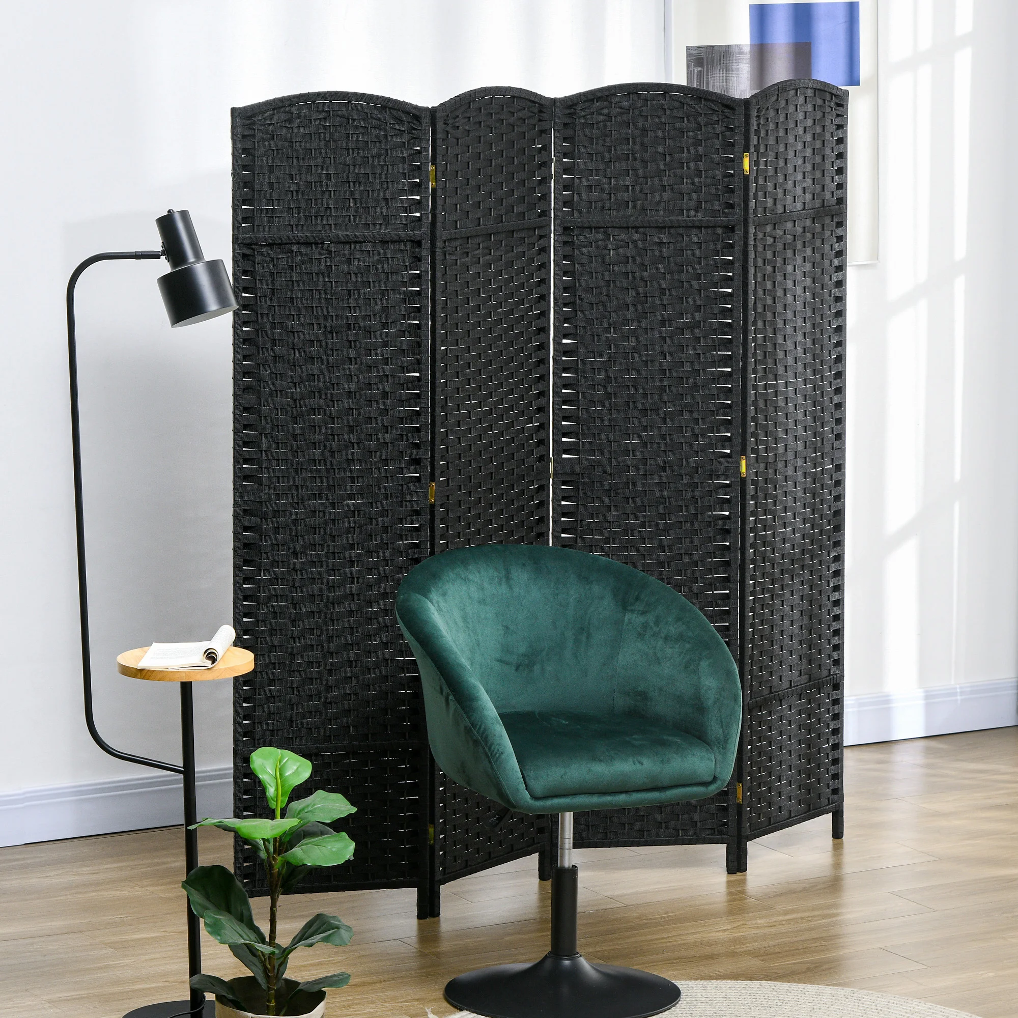 HOMCOM 4 Panel Room Divider Freestanding Folding Privacy Screen Black image 2