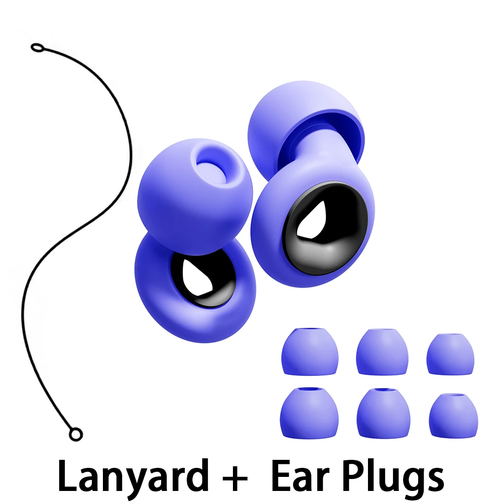 Super Soft Silicone Ear Plugs Reusable Noise Reduction Hearing Protection with Lanyard for Sleep Swim Work - 8 Ear Tips Included