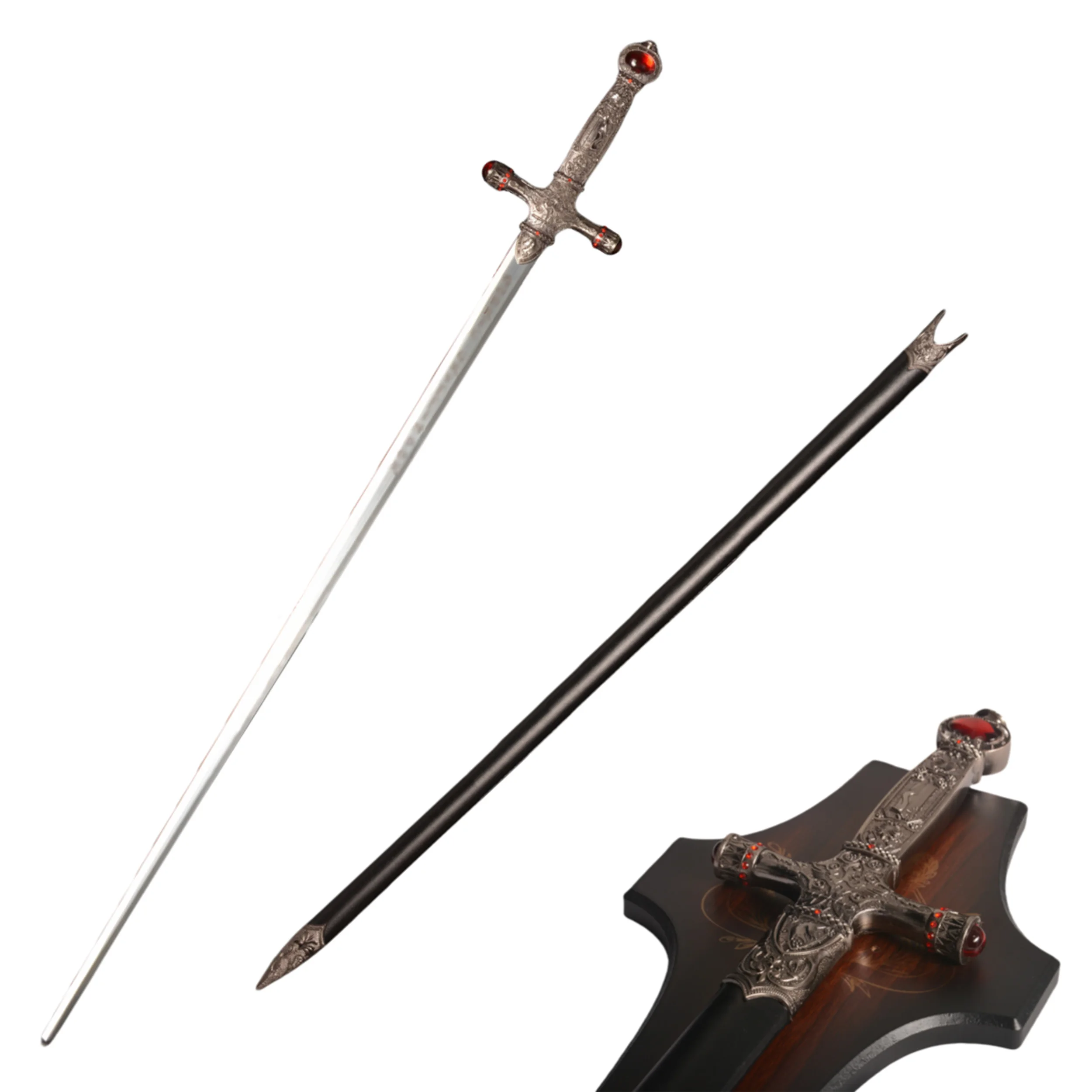 

Medieval-Themed Ornamental Sword with Wall Mount - Stainless Steel Cosplay Collection Decoration