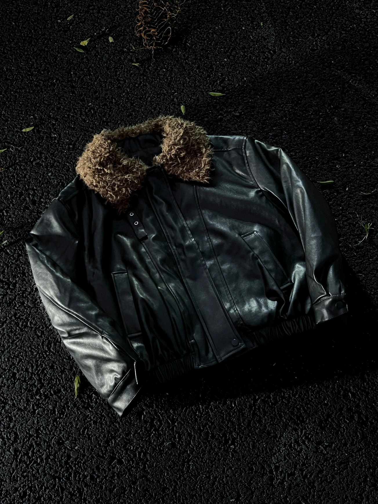 

3CH Bla Python American Sle PU Leather eep Fur Lined Jaet Winter Retro Windproof Warm Coat Thiened Long Sve Zipp...