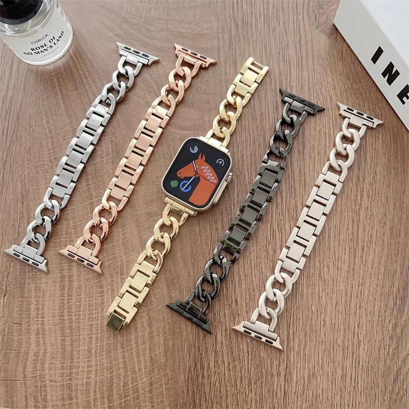 For iWatch Fashion Woman Jean Chain Metal Stainless Steel Watchbands for Series Ultra Strap for Apple Watch 49mm 45mm 41mm Band