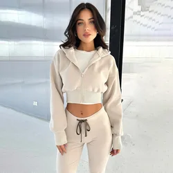 Crop Jackets Two Piece Pant Sets Women Winter Tracksuits 2023 Women Sweatsuits Elegant Luxury Outfits 2 Piece Pant Sets Joggers