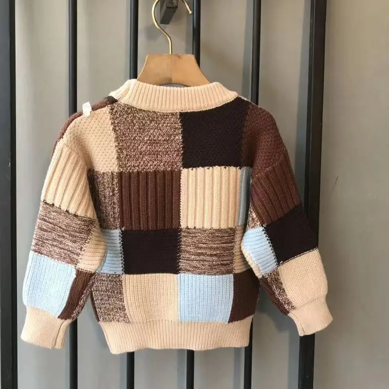 Maglione lavorato a maglia per ragazzi primavera e autunno edizione coreana Checker per bambini fondo allentato inverno bambini maglione per bambini 2-7Y