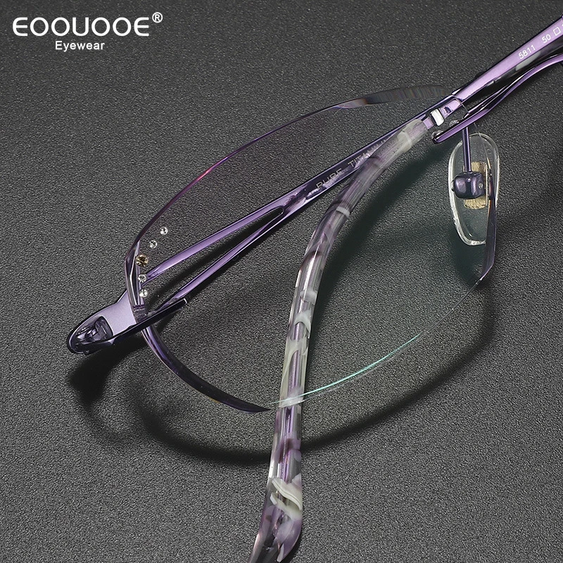 Luxury Glasses For Women Gradient Purple Lenses Rimless Optical Eyewear Myopia Hyperopia Eyeglasses Anti-Reflection Progressive