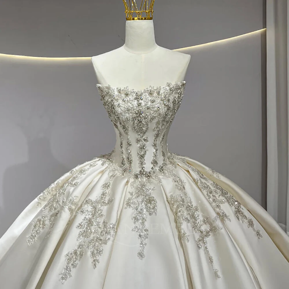 فستان زفاف من الساتان بدون أكمام برنسيسا أنيق أبيض برباط من الخلف بدون أكمام ذيل محكمة مخصص حسب الطلب رداء دي ماري #4