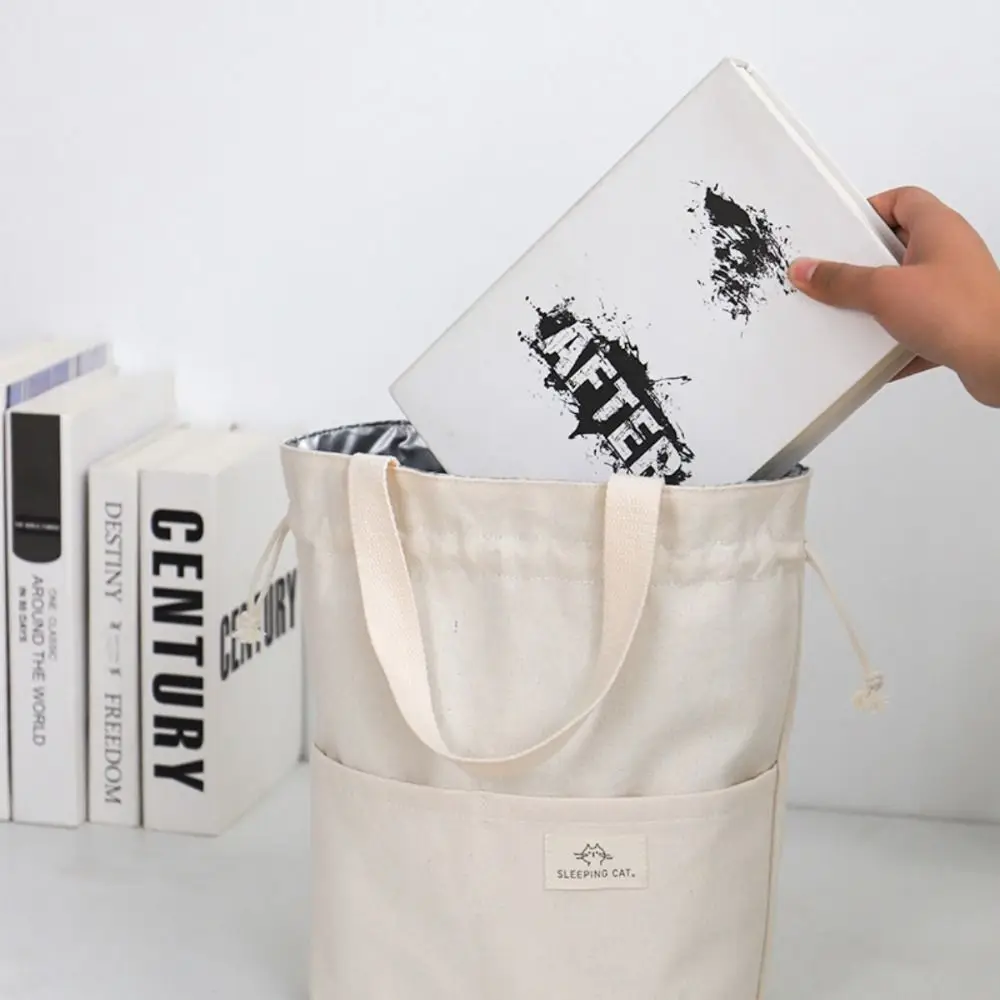 Drawstring Canvas Insulated Lunch Bag Thicken Aluminium Foil Thermal Box Tote Cooler Handbags Picnic Food Dinner Container