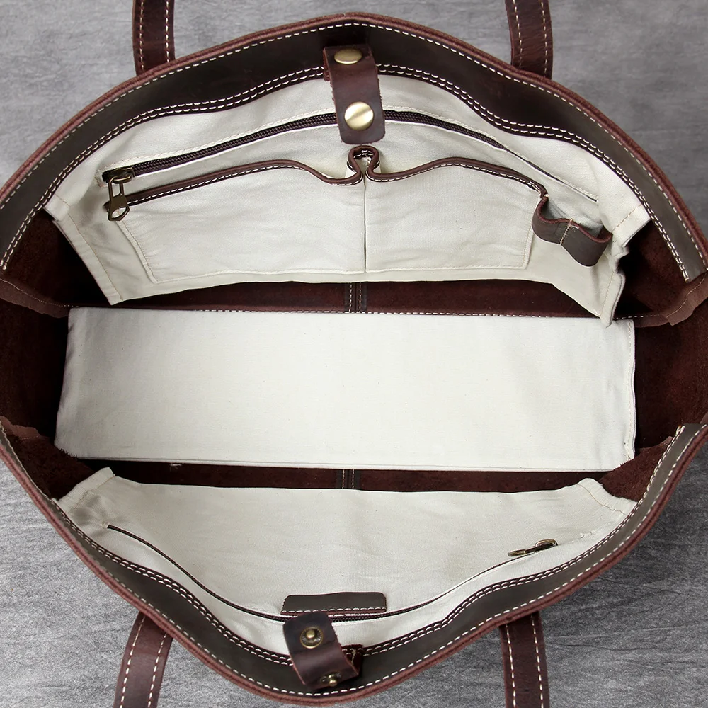 S.WORKER Vollnarbenleder Vintage Schultertasche Große Kapazität Echtleder Laptop-Einkaufstaschen für Frauen – Detail 17