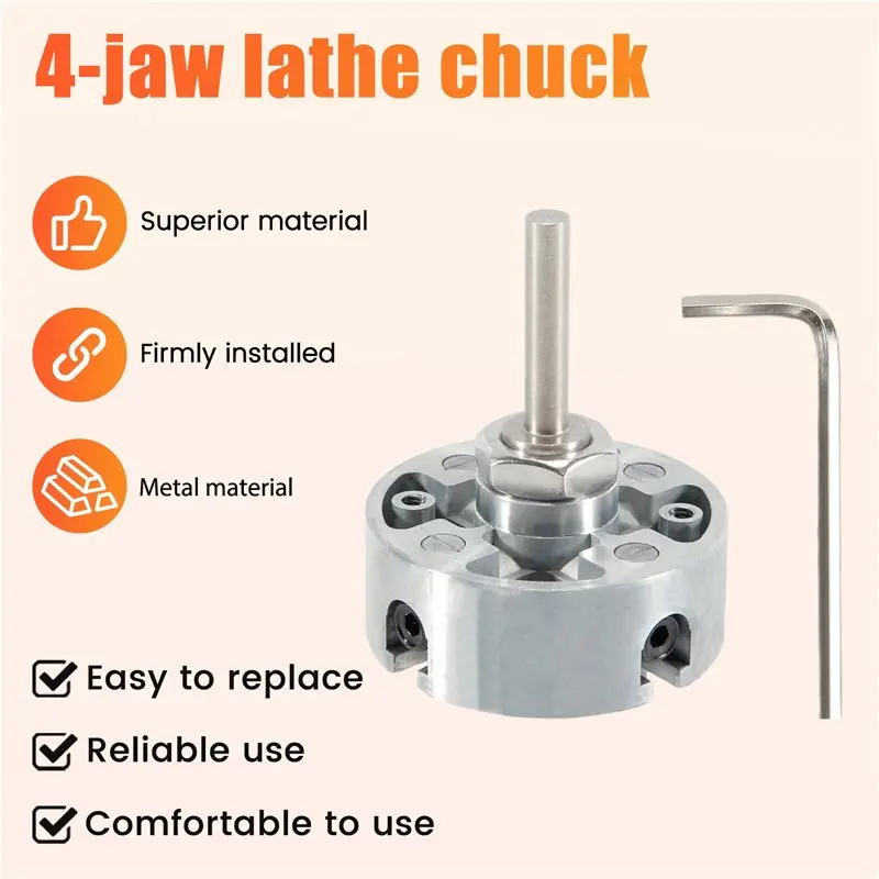 4 Jaw Lathe Chuck, Silver Sturdy With Wrench And Connecting Rod,For Woodworking Lathes
