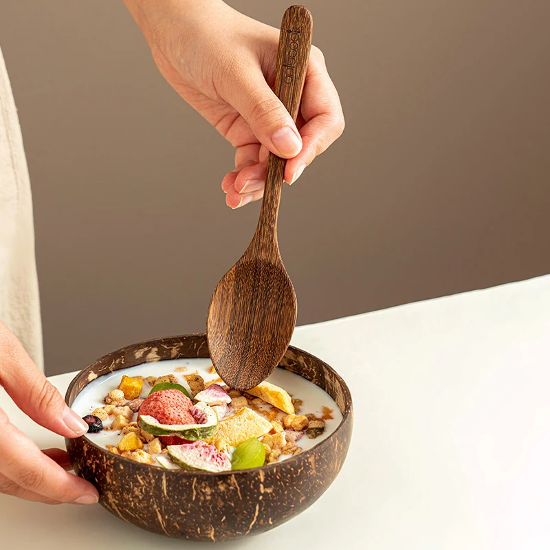 Oferta Especial: Cuencos de Coco Naturales Hechos a Mano para Comer, con Tenedores y Cucharas para Postre, Frutas, Ensaladas y Arroz