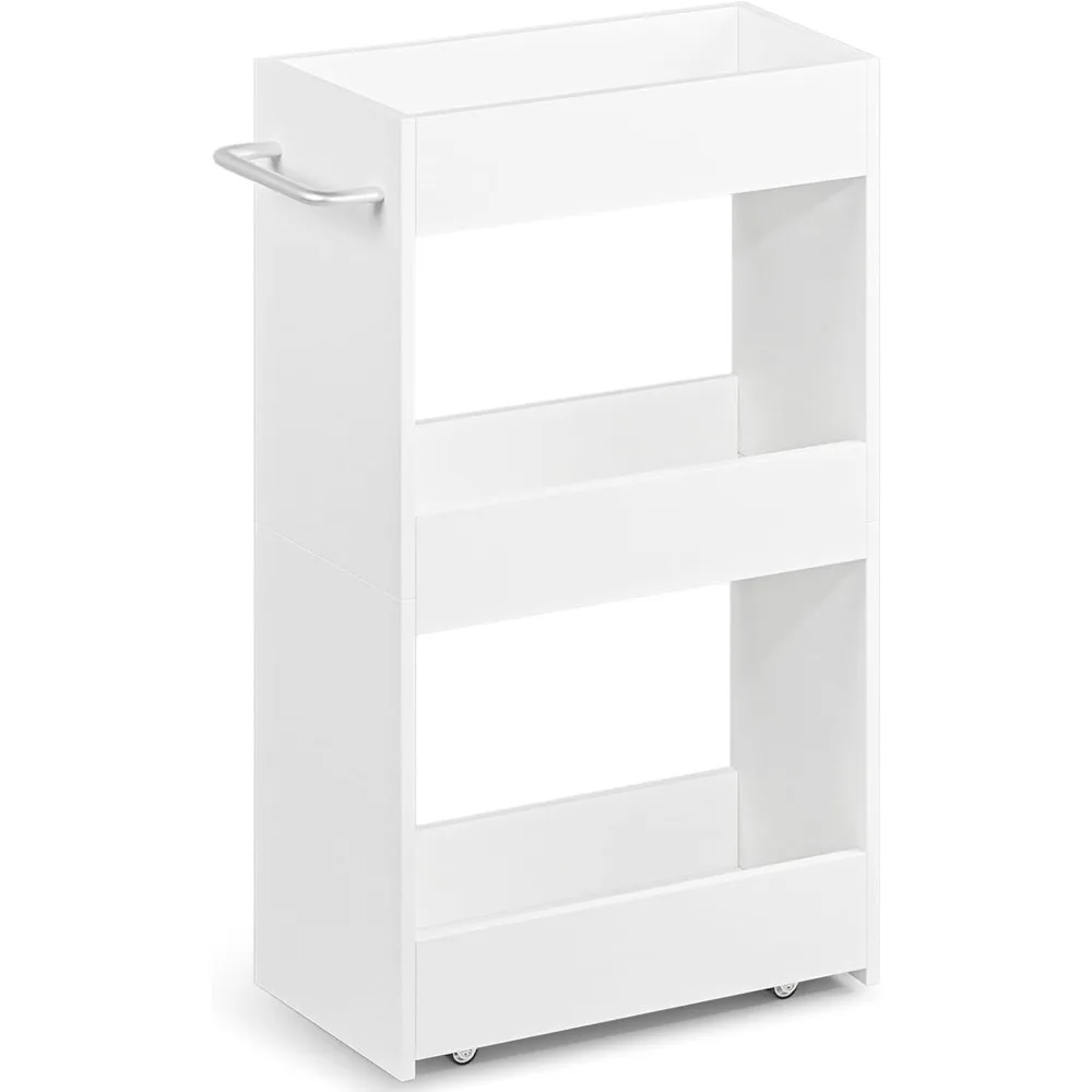 

Wood Rolling Storage Cart 7.9" W, 3 Tier White Slim Utility Kitchen Cart on Wheels Laundry Room Bathroom Organizers Narrow Shel