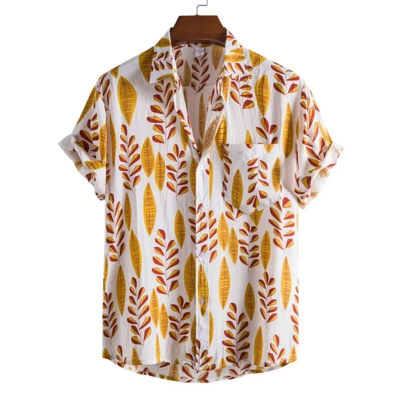 Clearance Sale New Men's Clothing Beach Fashion Blouses Social Hawaiian Cotton Oversize Top