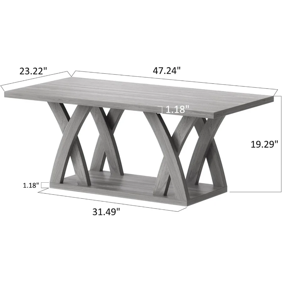 Wood Coffee Table for Living Room, 47 Center Table Natural Finish, Solid Hardwood, Rustic Elegance, Sturdy Construction, Warm N