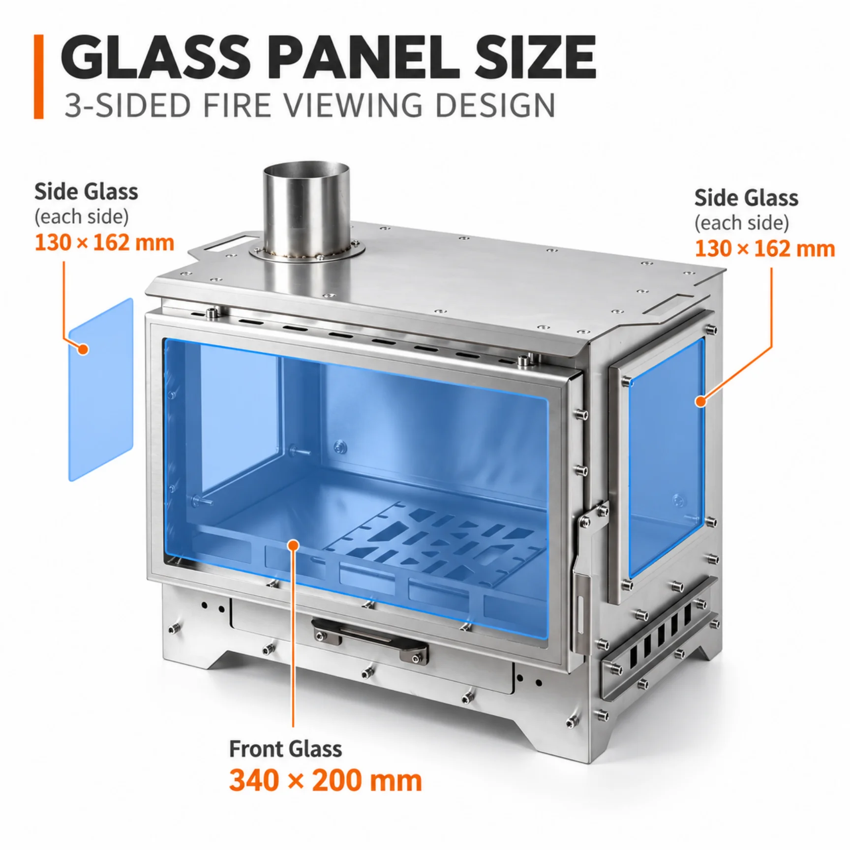 SmiloDon G1 Camping-Holzofen, 2026 Neuer 430 SUS Zeltheizer, 3-seitiges Glas, Sekundärverbrennung, 70/75mm Schornstein, Tragetasche – Detail 6