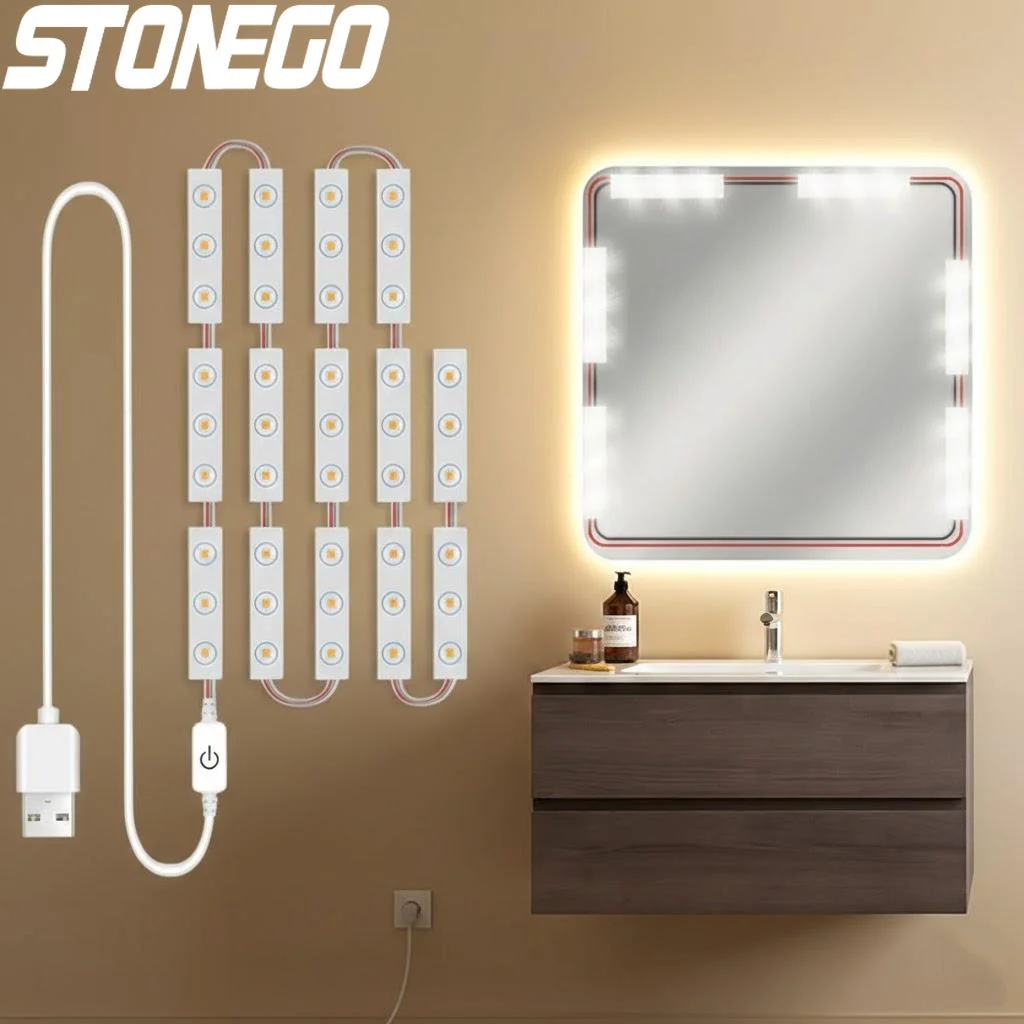 USB Touch LED Cosmetic Mirror Dimmable Lighting Makeup Vanity Desk Bathroom Mirror with Light Perfect Illumination Solution