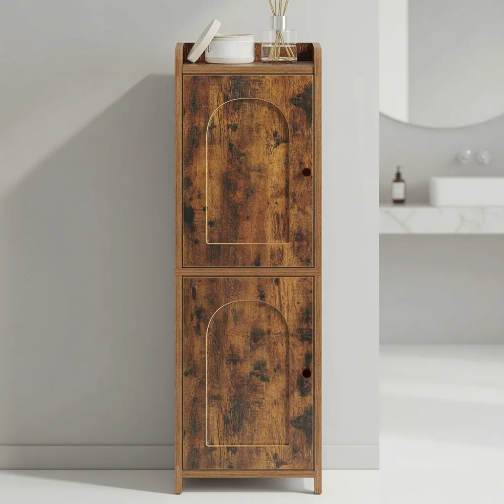 

Угловой шкаф для хранения в ванной комнате с 2-мя дверцами и регулируемой полкой, узкий органайзер для туалетной бумаги для небольших помещений, коричневый в деревенском стиле