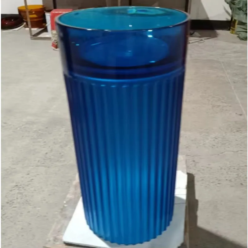 Stripes Design Round Transparent Resin Solid Surface Pedestal Sink Multi-color Freestanding Wash Basin For Luxury Hotel
