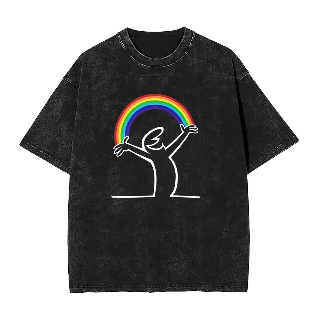 

Washed Vintage Osvaldo Cavandoli La Linea Rainbow Graphic T Shirt Men Women Anime Casual Funny Oversized Short Sleeve T-shirt