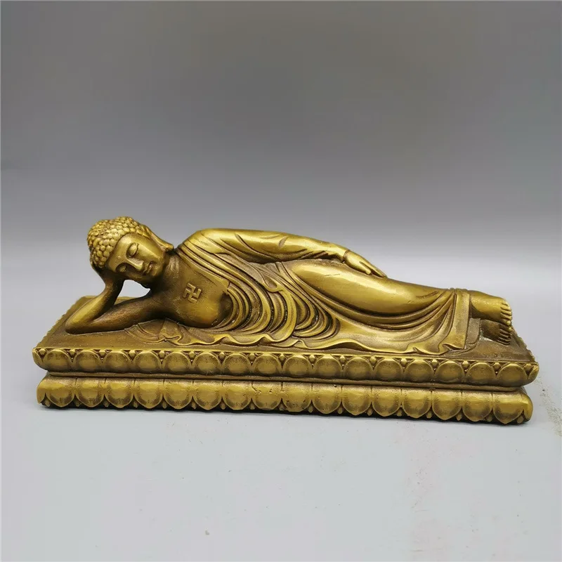 

Brass Buddha statue for home decoration, Shakyamuni ornaments for worship in the Buddhist hall, bronze craft, reclining Buddha,
