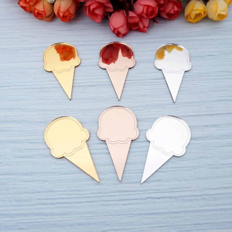 

Cute Ice Cream Shape Acrylic Mirror Tag Wedding Engagement Birthday Babyshower Baptism Favors Decoration Party Gifts