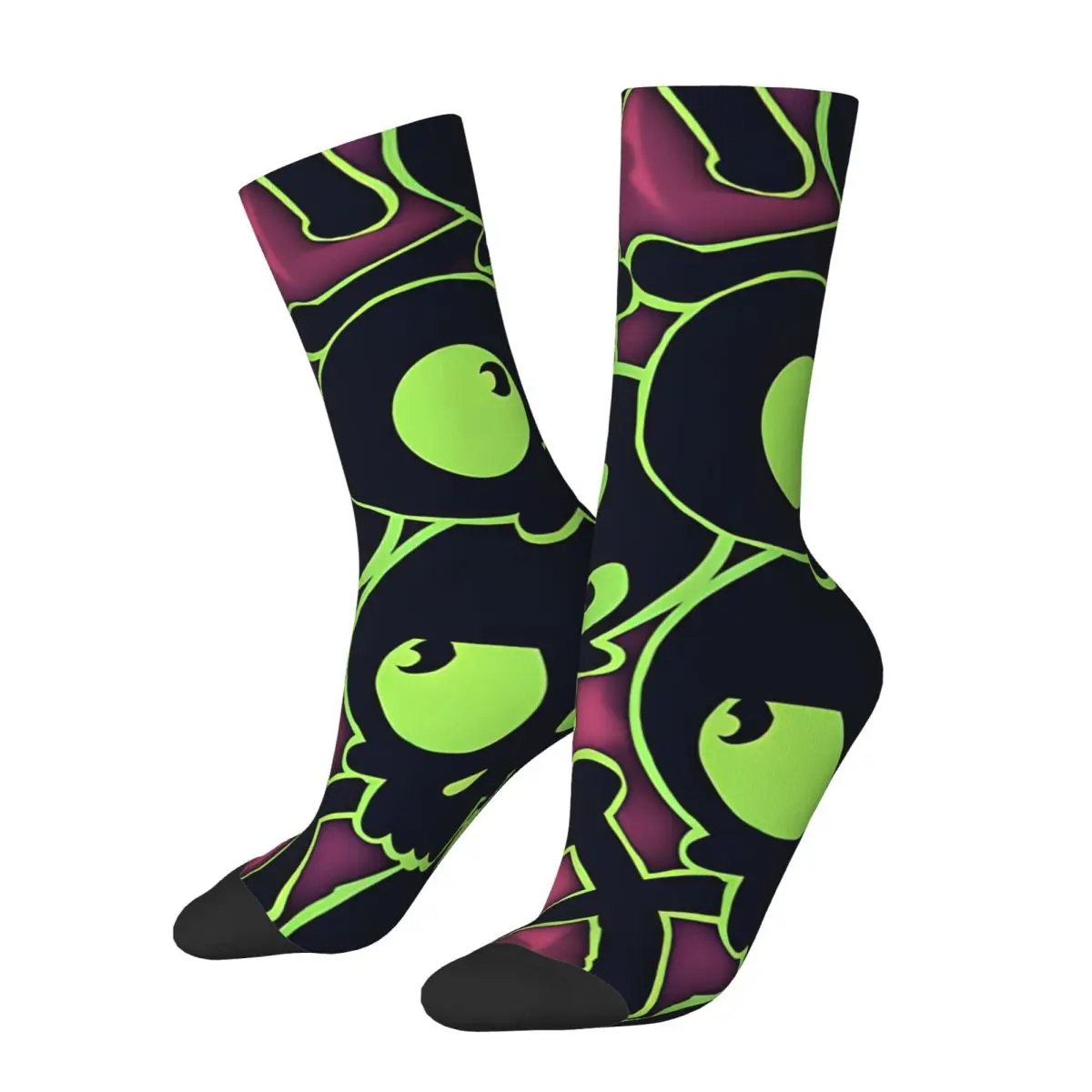 Crazy compression Green Black Cartoon Skulls Pattern Sock for Men Vintage Seamless Pattern Crew Sock Casual